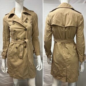 J.CREW Petites 0P Khaki Double Breasted Long Trench Coat Cotton Belted Jacket